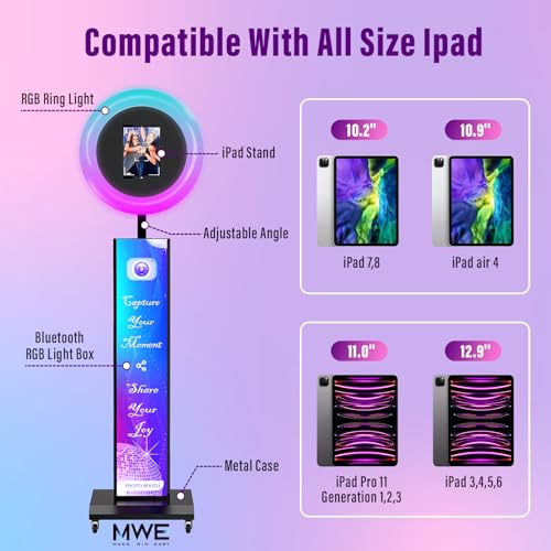 Image of Photo Booth Machine Compatible with Ipad 12.9in 11in 10.9in 10.2in, Photo Booth Machine with Software APP Control,Music Sync,Free Custom Logo,Flight Case,for Parties,Wedding,Events(Black)