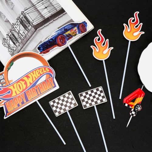 Cars Bougie d'Anniversaire 4 ans Garcon,Automobile Bougies 4 Gâteau Topper,Cupcakes pour Decoration Anniversaire Cars Voitures de Course pour Gâteaux – vue 3