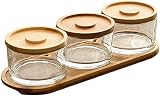 Chip- und Dipschalen-Set 4-teilig Glasschalen mit Deckel und Bambus-Tablett