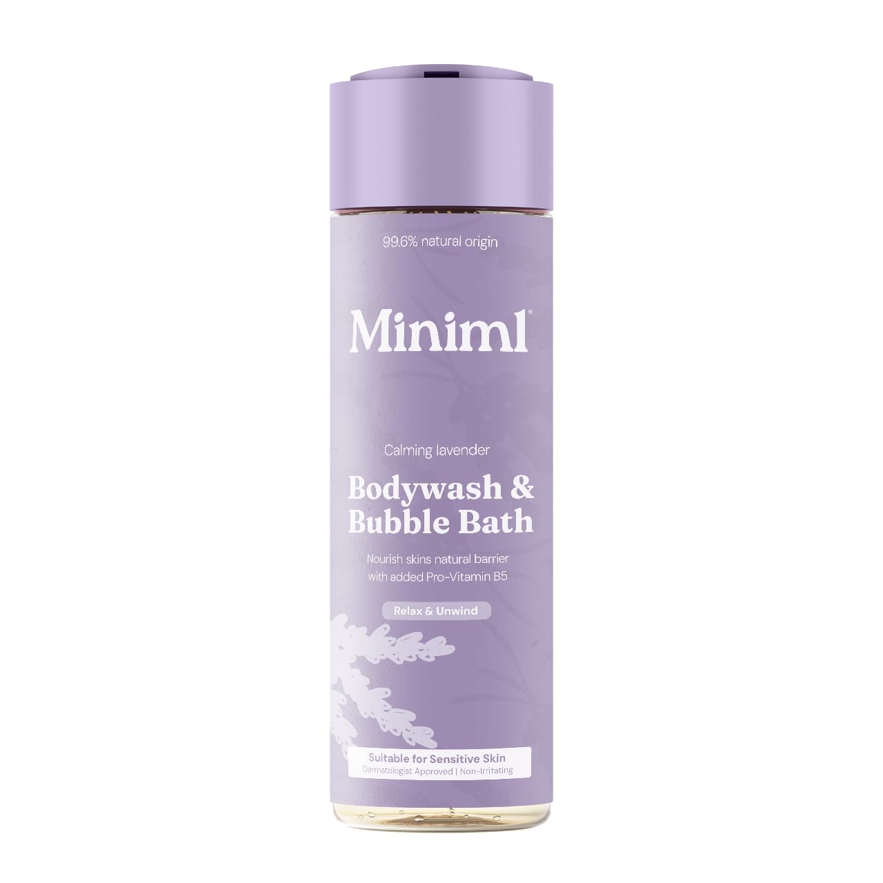 Miniml Natural Body Wash & Bubble Bath - Calming Lavender 400ml, 99.6% Natural, Vegan & Cruelty-Free Cleanser with Pro-Vitamin B5,packaging may vary