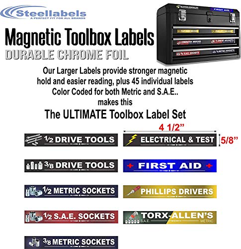 Ultimate Magnetic Tool Box Organizer Labels - Blue Edition Organize Boxes, Drawers & Cabinets “Quick & Easy”, Fits All Brands Of ‘Steel’ Tool Chest Craftsman, Snap-On, Mac, Matco & Cornwell #TOP2