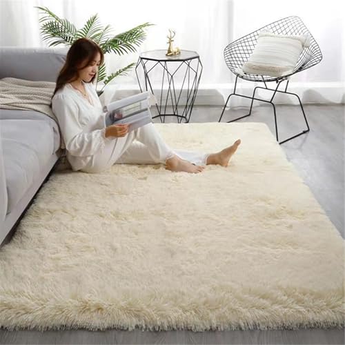 Highdi Tapis de Salon à Poils Longs Couleur Unie Beige Tapis Doux et Moelleux Grand Tapis Tapis de Chambre Antidérapant Confortable Tapis Shaggy pour Chambre Salon...
