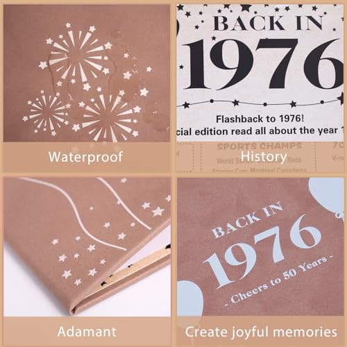 Image of Crenics 50th Birthday Decorations for Women or Men, Vintage Back in 1976 Poster, 50th Birthday Guest Signature Book, Awesome 50 Anniversary Birthday Gifts