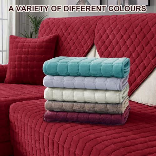 kuchenuten Sofa Überzug, Sofadecken für Sitzfläche, Couch Überzug 1 2 3 4 Sitzer, Sofaschoner rutschfest,Universelle Sofaüberwurf,Ecksofa Sofabezug,Rot,90x160cm