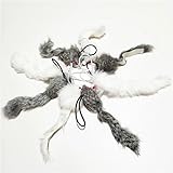 Caticalife Real Rabbit Fur Mouse Cat Toy - 5 Pack with Crinkle Sound, Rattle & Rope, Extra-Wide Durable Tail, Interactive Hunting Toys for Indoor Cats (No Catnip)