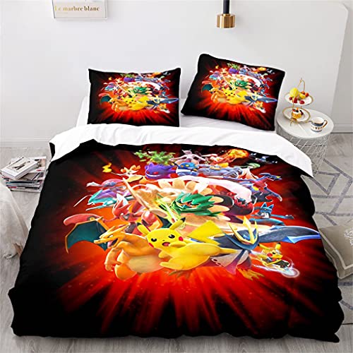 Parure de Lit Elfe Mignon avec Parure Couette et Taie d'oreiller, 3 pièces,100% Microfibre, Impression Numérique 3D,Parure de Couette 220x240cm,Motif :PK#A2 Cover