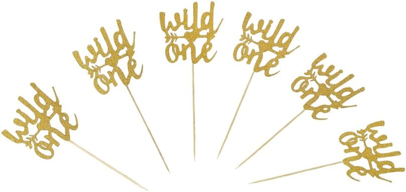 36 PCS Glitter Gold Wild One Cake Cupcake Toppers Baby First 1st Birthday