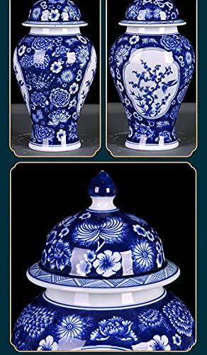 Jdzjybqx Chinese Ginger Jar Hand Paint Flower Blue And White Porcelain Temple Ginger Jar Vase For Home Decor,From Jingdezhen,H15.74Inches thumb #3