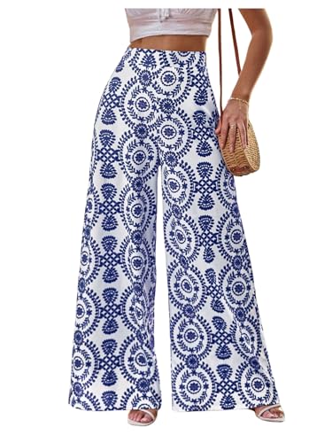 Floerns Women's High Waist Floral Wide Leg Palazzo Pants Flowy Travel Trousers