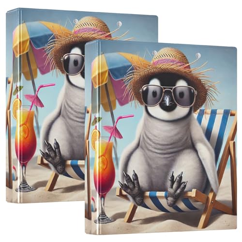 Cool Penguin Beach Vakantie 3 Ring 1,5 Inch Binders Hold 200 Vellen Leuke Klembord Binder Ronde Ring Presentatie Binder, 31,5 x 27 x 6 cm, 1 Pack