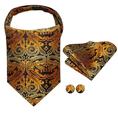 Image of Dubulle Paisley Floral Ascot for Men Self Tie Mens Cravat and Pocket Square Cufflinks Wedding