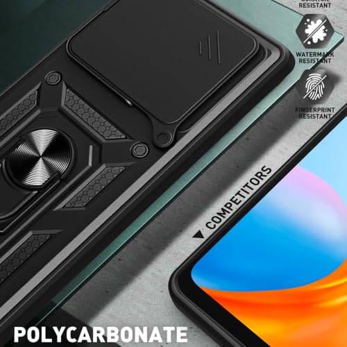 Image of Heavy Duty Back Case Cover for Redmi Note 15 5G, Shockproof Redmi Note 15 Back Cover, Ring Case with Kickstand and Camera Protection Shutter - Black