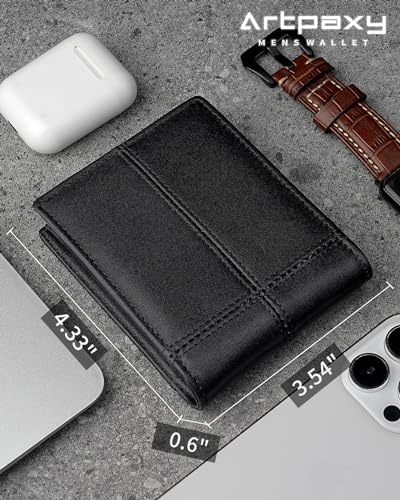 Image of Artpaxy Mens Wallet Bifold Genuine Leather RFID Blocking Wallet for Men with 2 ID Windows 12 Card Holders 2 cash pockets 1 Gift Box