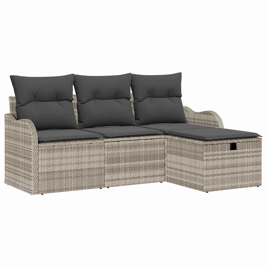 Canapé de jardin modulaire en polyrotin gris lot de 4 fauteuils extérieurs avec coussins
