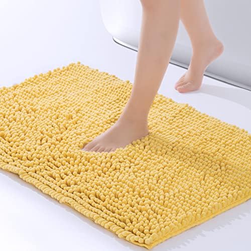 FRESHMINT Chenille Bathroom Rugs Non-Slip Bath Mat 32”x20”, Washable Soft Shower Mat, for Bathroom Floor & Tub Fluffy Shag Bath Rugs, Durable Thick Water Absorbent Microfiber Shower Rugs, Yellow