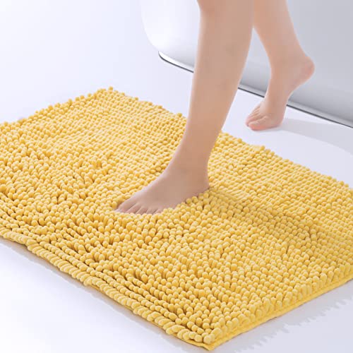 Freshmint Chenille Bathroom Rugs Non-Slip Bath Mat 24”X16.5“, Washable Soft Shower Mat, For Bathroom Floor & Tub Fluffy Shag Bath Rugs, Durable Thick Water Absorbent Microfiber Shower Rugs, Yellow #TOP8