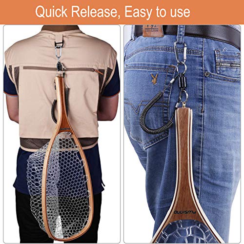 Plusinno Fly Fishing Net, Wooden Frame Fishing Landing Net With Magnetic Release, Soft Rubber Mesh Net For Trout Bass Catch And Release, Magnetic Fly Fishing Gear #TOP4