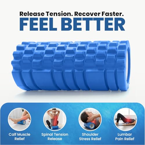 Foam Roller Blue with 3 Resistance Level Bands - Lightweight Foam Rollers for Muscles Provides Relief from Pain Fatigue Improves Tissue Recovery - Massage Roller for Gym, Yoga Pilates - Image 5