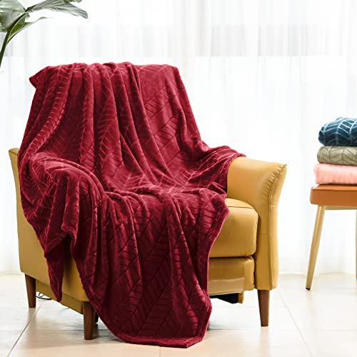 Excervent Soft Flannel Fleece Throw Blanket (50X70 Inches Red) Lightweight Fall Burgundy Blankets Chevron Pattern For Sofa, Couch, Bed - Fluffy Warm Cozy Decorative #TOP1