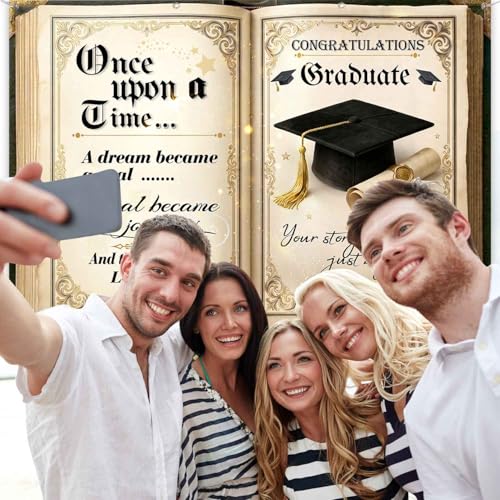 QICAIYUN 10x8ft Class of 2026 Graduation Backdrop, Black Gold Congrats Grad Party Decorations, Graduation Photo Booth Background for High School College Ceremony Party Supplies YUNTKYW001 by QICAIYUN - Used condition - Image 3