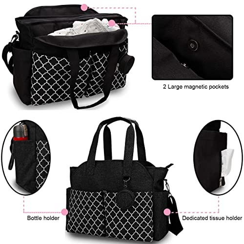 Diaper Bag Tote, Large Travel Diaper Tote Messenger Bag For Mom And Dad, Multifunction Baby Tote Bag With Pacifier Case (Black) #TOP3