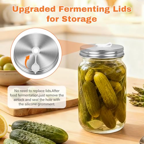 32 oz Mason Jar Fermentation Kit,Sauerkraut/Pickling Kit with 2 Pack Fermentation Jars, 2 Fermentation Lids, 2 Fermenting Weights and Airlocks(2 Jars Included) - Thumbnail 3