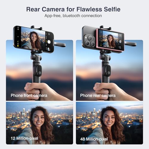 Image of Vlog Selfie Monitor Screen, Magnetic Phone Vlog Selfie Monitor Screen 4K 60fps Bluetooth Remote, Back Camera Monitor for Vlog Live Stream TikTok, Compatible with iPhone & Android - Pink