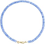 NLIEO Aquamarine Beaded Choker Necklace for Women 14K Gold Bow Birthstone Beads Chokers