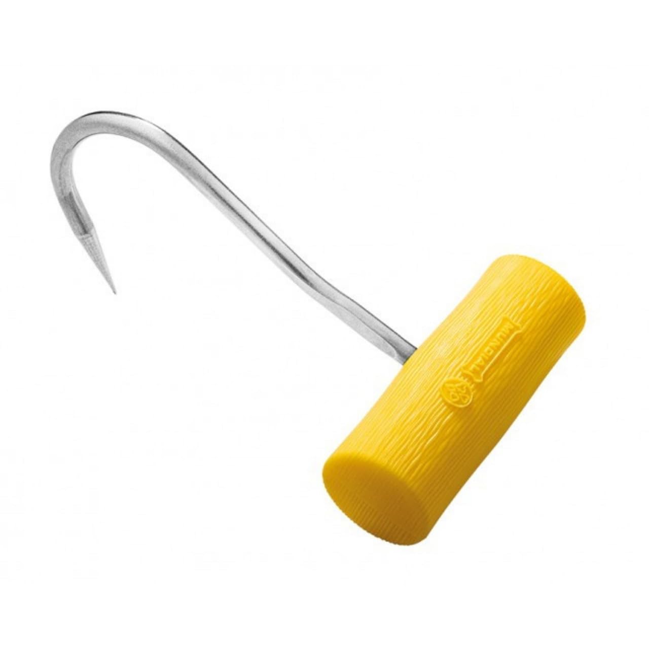 JeroMundial Hercules Center Pull Meat Hook - Stainless Steel Hook - Large Easy Grip Handle - for Professional Butchers - Made in Brazil - Yellow Handle