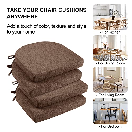Wellsin Chair Cushions For Dining Chairs 4 Pack - Kitchen Chair Cushions With Ties And Non-Slip Backing - Dining Chair Pads 16"X16"X2", Brown #TOP1