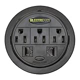 Power Tap Grommet with Hidden Power Center w/ 3 Power & 2 Cat5E - 2 Pack - Black
