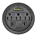 Power Tap Grommet with Hidden Power Center w/ 3 Power & 2 Cat5E - 2 Pack - Black