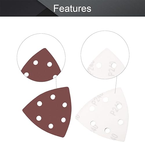 Miniatura 3 de Utoolmart Papel de lija para detalles, papel de lija triangular, almohadillas de lijado de gancho y bucle, multiherramienta oscilante triangular,