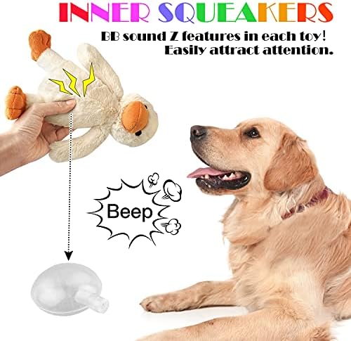 KONKY Squeaky Dog Toys Set, 3 Packs Durable Dog Plush Toy Chew Toys Dog Companion, Various Animals Shapes Training Toy for Puppy Small Medium Large Dogs (Duck, Horse and Crocodile)