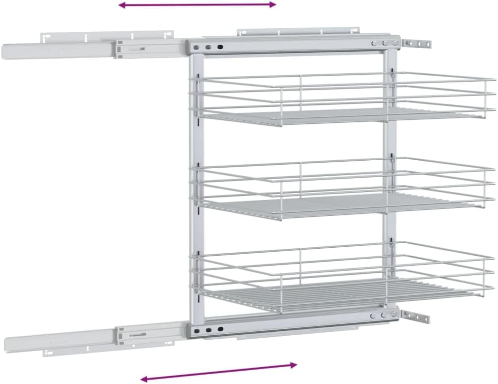 3-Tier Pull-out Kitchen Wire Basket, Sliding Cabinet Organizer Drawer, Heavy Duty Metal Storage Rack for Cupboard, Pantry and Under Sink, 18.5 x 13.8 x 22 Inches