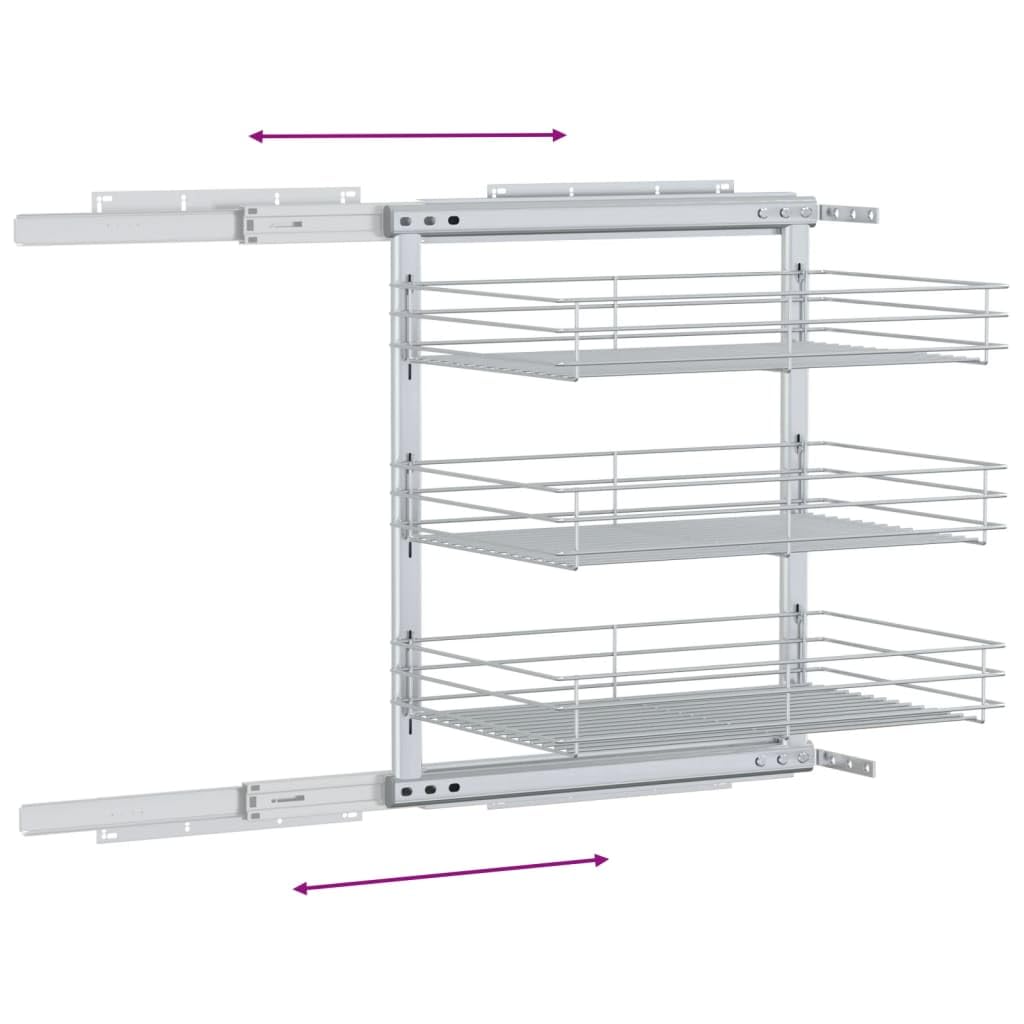 3-stufiger Küchen-Drahtkorb ausziehbar für Küchenschrank, Teleskop-Schublade zur Schrankorganisation, Silber 47x35x56 cm