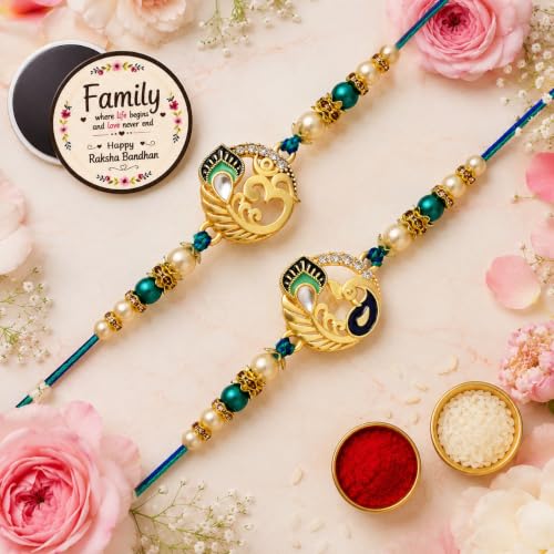 Image of Riddhika Ventures Glorious Gold Plated Auspicious Diamond Ring Rakhi || Traditional Rakhi Set of 2 & Festive Gift || Rakhi Gift Combo for Brother