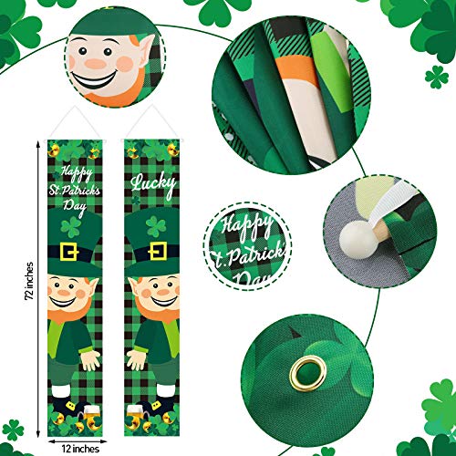 2 Pieces St Patrick\'s Day Porch Sign Happy St Patrick\'s Day and Lucky Hanging Banners for Holiday Home Indoor Outdoor Porch Wall St Patrick\'s Day Decoration(Black and Green Plaid) - Thumbnail 2