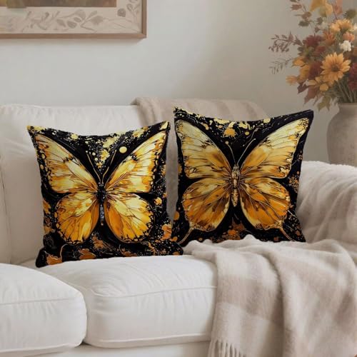 Housses de coussin imperméables 65x65 dorées avec fermeture éclair invisible et effet lin - 4