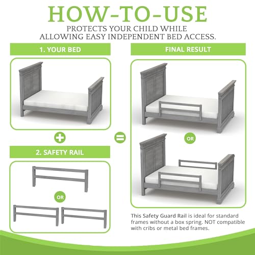 Image of Safety Guard Rail for Baby, Kids, and Children - Solid Wood Safety Bed Rail for Toddlers - Easy Installation - Premium Protection for Bunk, Twin, Full, Queen and King Size Beds - (Steel / Storm Grey)
