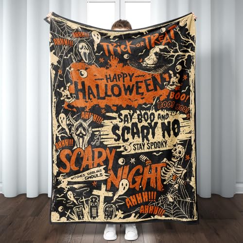 Vintage Super Soft Warm Retro Throw Blanket - Lightweight Cozy Flannel Halloween Print Blanket for Bed, Couch, Sofa, Office Decor, Gift for Girls, Boys, Women and Men 50"x40"