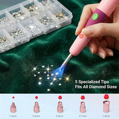 PP OPOUNT Hotfix Rhinestone Setter - Bedazzler Kit with Rhinestones for Clothes, Crafts, Shoes & T-Shirts, DIY Bedazzling Kit with 5 Different Tip Sizes, Stand, Glove, Cleaning Brush, Tray (Pink) — view 2
