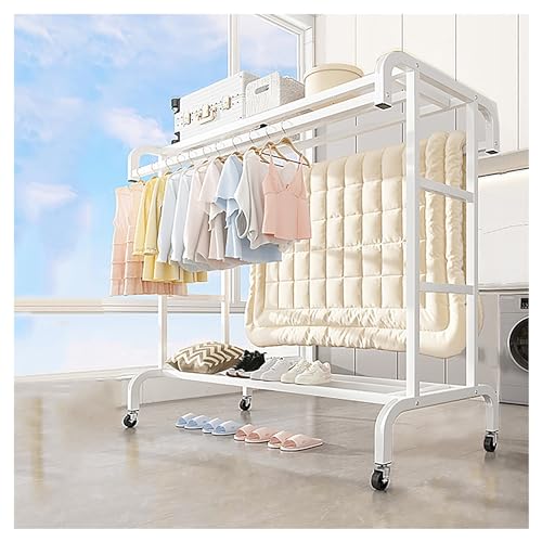 布団干しスタンド 物干し 室内 衣類乾燥ラック、小さなアパートの衣類乾燥ラック、頑丈な衣類ラック、ステンレス製のランドリーラック乾燥、乾燥ラック洗濯乾燥機、床置き型屋内衣類ラック、自立型衣類乾燥ラック (色 : White, Size : Length 1