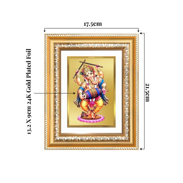 Image of DIVINITI Dancing Ganesha 24K Gold Plated Foil Wall and Tabletop Photo Frame for Home Decor, Puja Room, Living Room, Office, Luxury Gifting | DG Frame 112 S2 (21.5x17.5 CM)