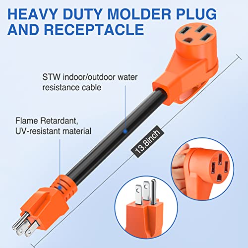 Image of Nilight RV Power Adapter Cord 15 Amp to 50 Amp 110V Pure Copper Heavy Duty Dog Bone Plug 10 Gauge Wire 5-15P to 14-50R 15M /50F Weatherproof Cord for RV Camper Caravan Van Trailer