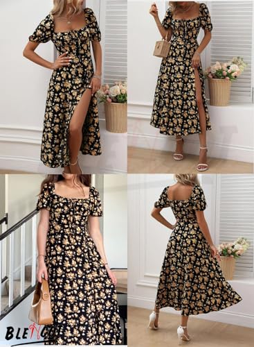 Blencot BLCW6119173-P220-L Summer Square Neck Floral Dresses thumb #4