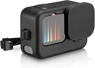 Capa protetora de silicone PULUZ para GoPro Hero 9, preta, capa de borracha de silicone com capa de interface lateral POM, alça de pulso e capa de lente para câmera de ação GoPro Hero 9 preta