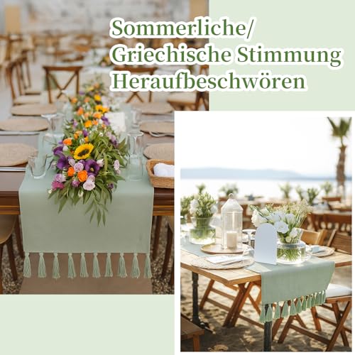 Tischläufer, 33 x143 cm Grasgrün Tischläufer Waschbar Landhausstil Tischband, Mode Leinen Olivgrün Dunkelgrün Läufer Tisch für Party Geburtstag Hochzeit Dekor Tischdeko