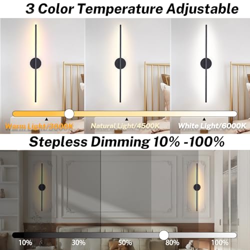 Image of 8000mah Detachable Battery Operated Wall Sconces Set of two, 40 Inch Rechargeable Wall Sconce With Remote & Touch, RGB 15 Colors Dimmable Wireless lamp for Bedroom, Living Room, Hallway Decor, Black