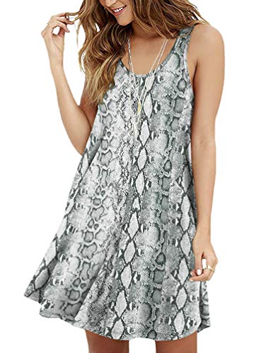 VIISHOW Women Summer Sleeveless Casual Long Maxi Dress Snake Print Beach Dress,Snakeskin Print White,X-Small